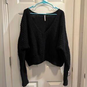 Free People Cozy Black V-Neck Sweater